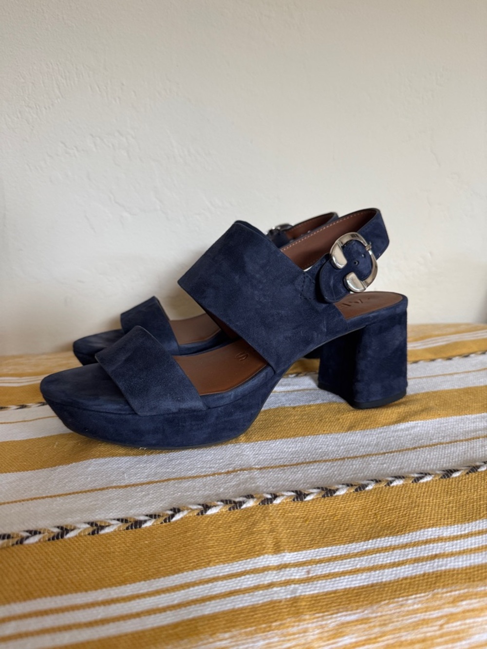 AEROSOLES Navy Suede Platform Block Heel Sandals